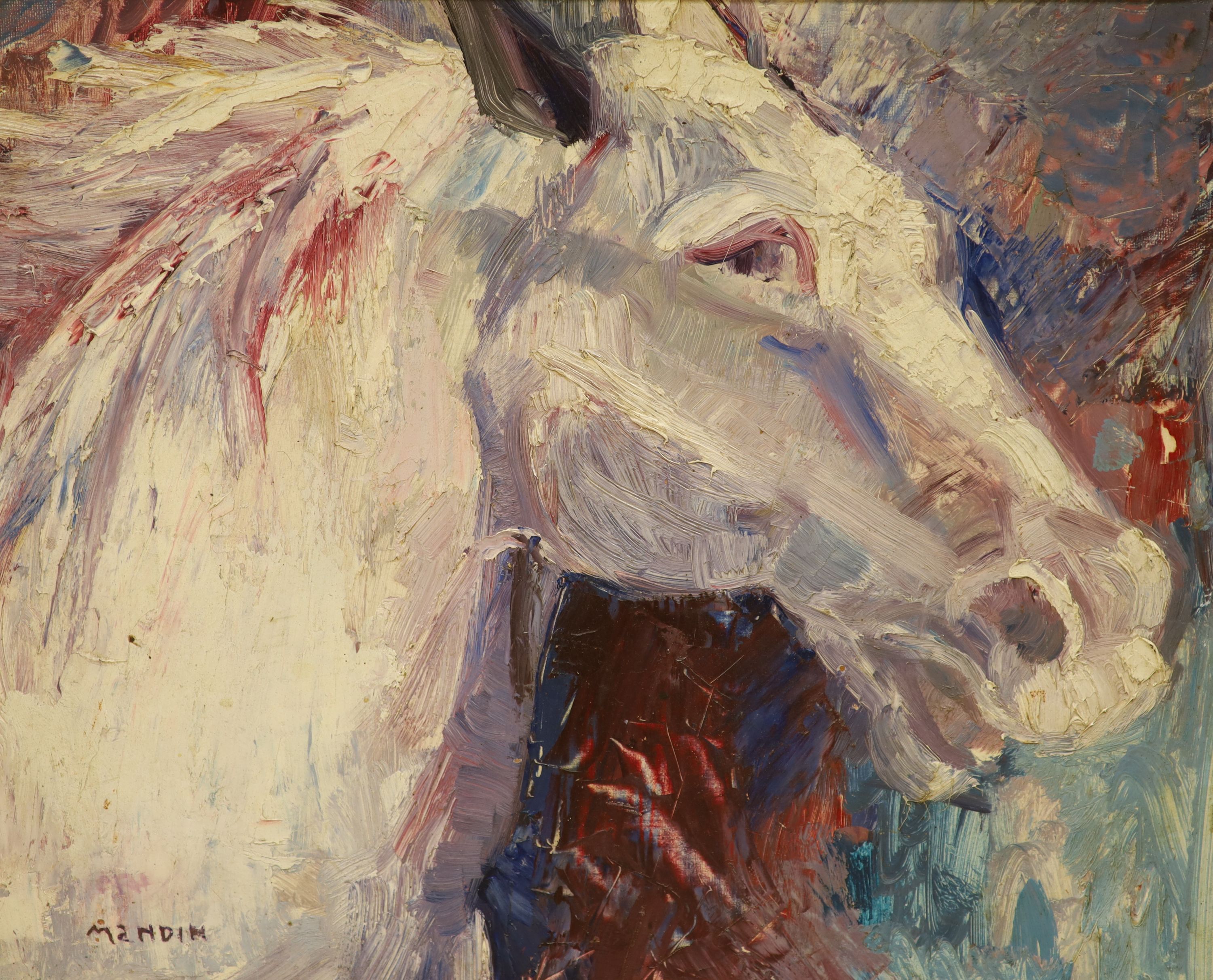 Richard Mandin (French 1909-2002), oil on board, Study of horse's head, signed, 37 x 46cm